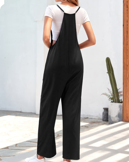 Plunging V-Neck Pocketed Jumpsuit