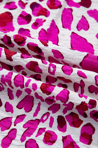 Leopard V-Neck Puffy 3/4 Sleeve Ruffle Blouse