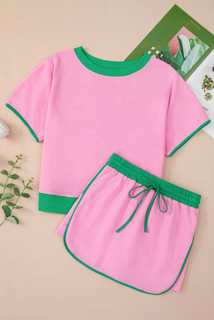 Colorblock Short Sleeve T-Shirt and Skort Set