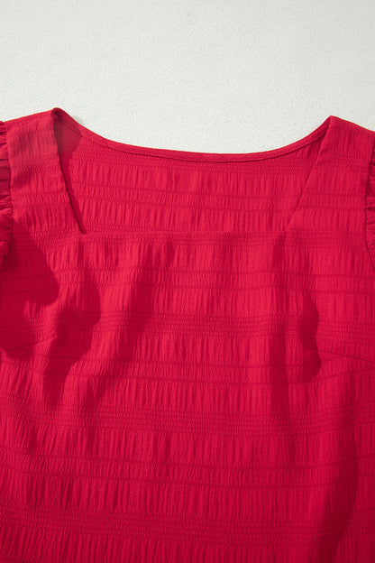 Solid Textured Square Neck Top & Shorts Set