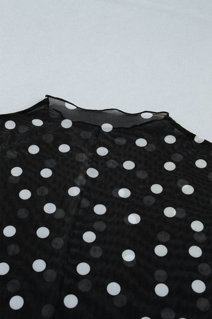 Plus Size Polka Dot Mesh Mock Neck Top