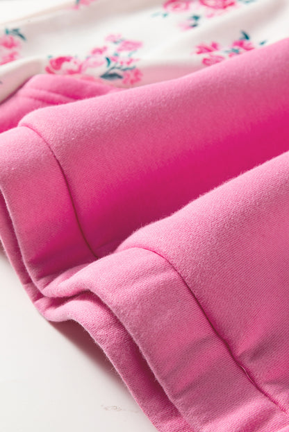 Floral Colorblock Patchwork Puff Sleeve Collared Top