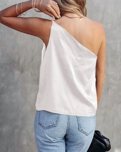 Satin One Shoulder Tank Top