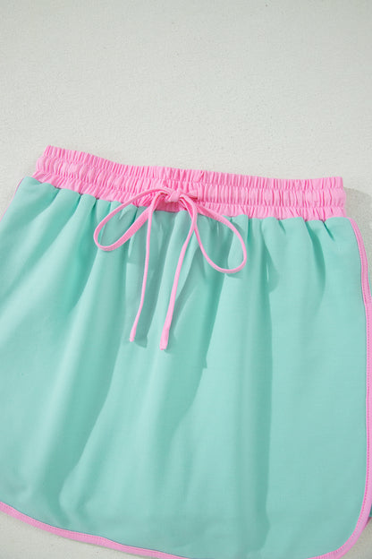 Colorblock Drop Shoulder T-Shirt & Skort Set