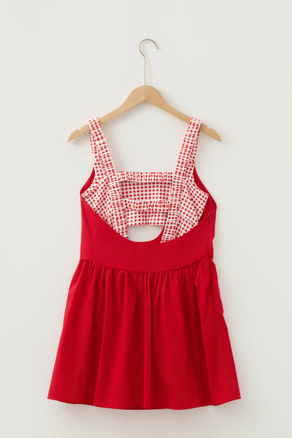 Gingham Patchwork Faux Two Piece Mini Dress