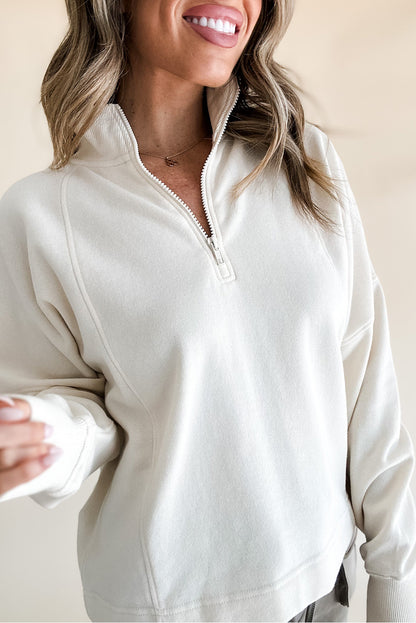 Quarter Zipped Neck Pullover Sweatshirt