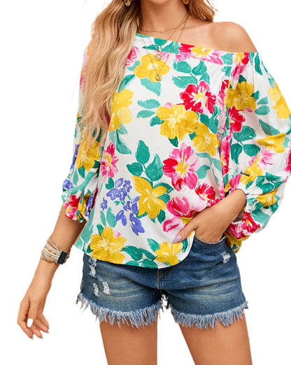 Floral Off Shoulder Puff Sleeve Blouse