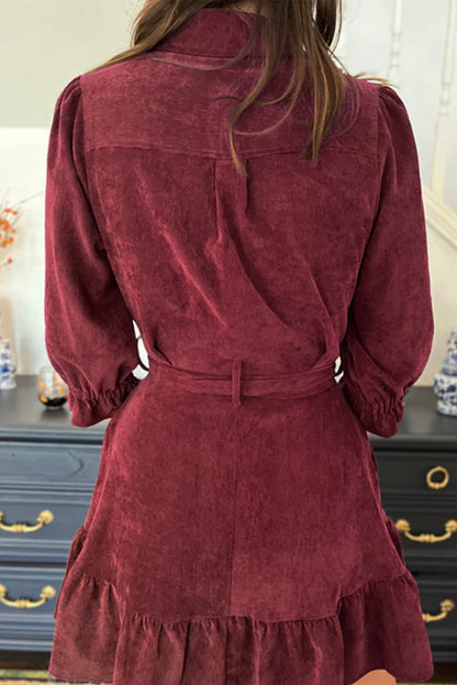 Corduroy Ruffle Hem Shirt Dress