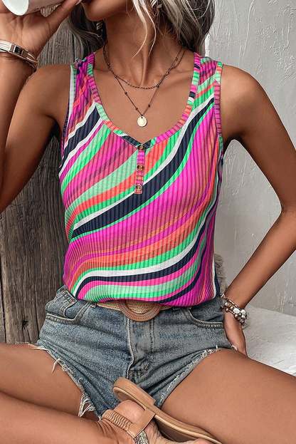 Wavy Stripe V-Neck Tank Top