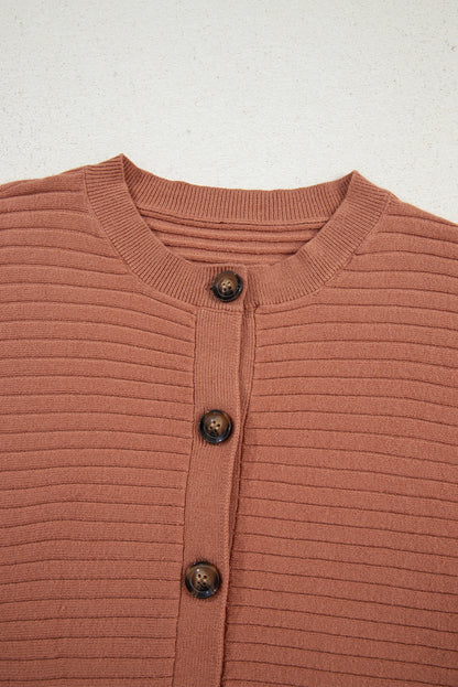 Ribbed Knit Button Front Dolman Sleeve Sweater Cardigan