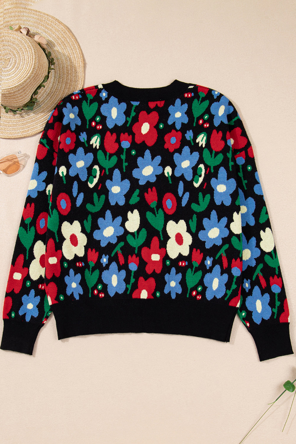 Floral Buttoned V-Neck Cardigan Sweater
