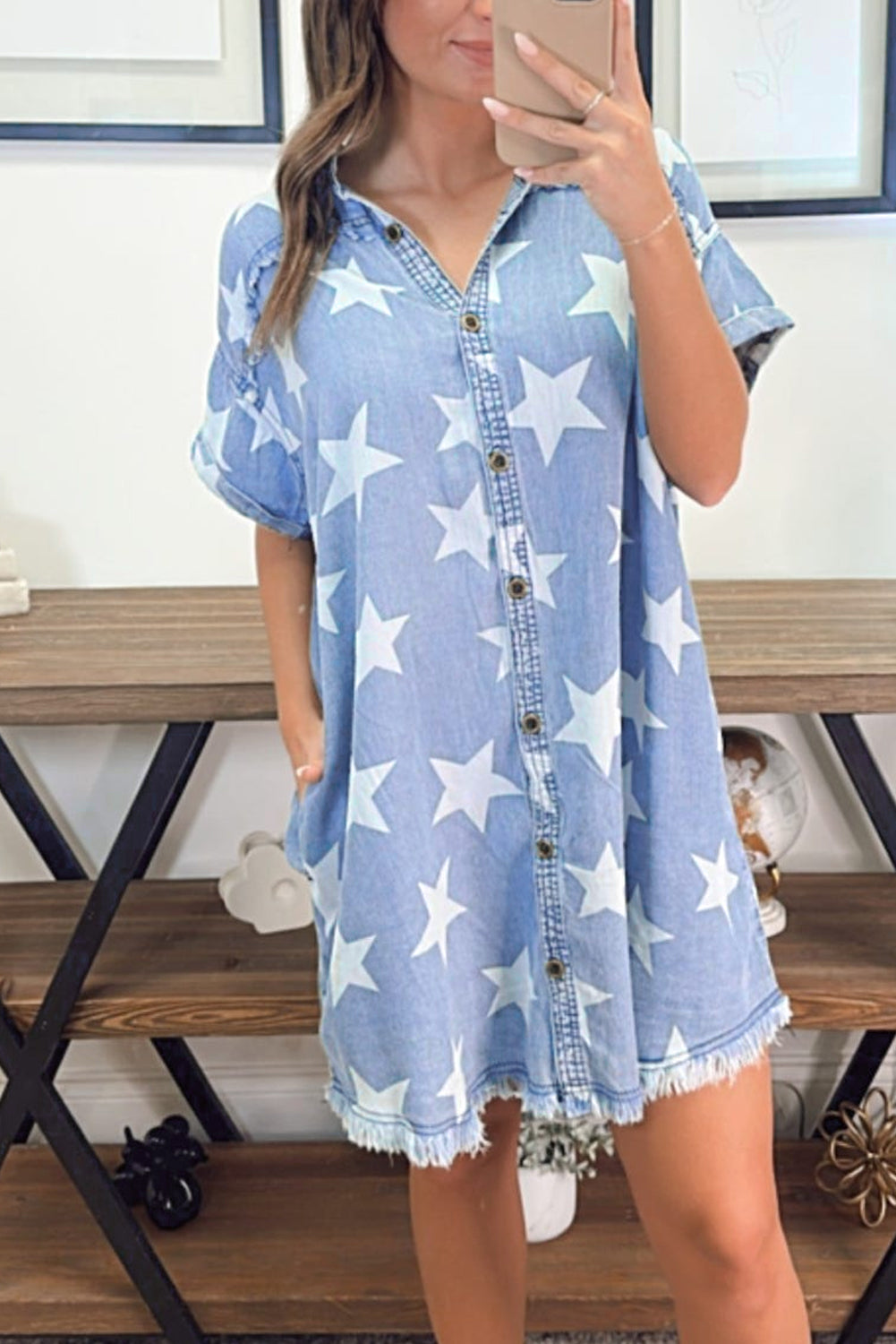 Star Denim Raw Edge Dress