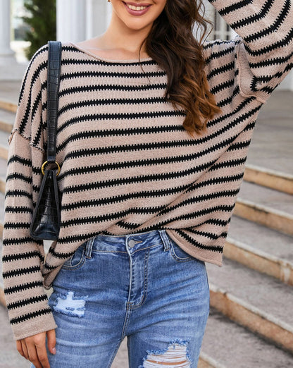 NEW! Striped Dropped Shoulder Sweater