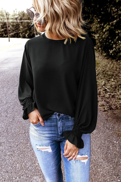 Crew Neck Ruffle Long Sleeve Top