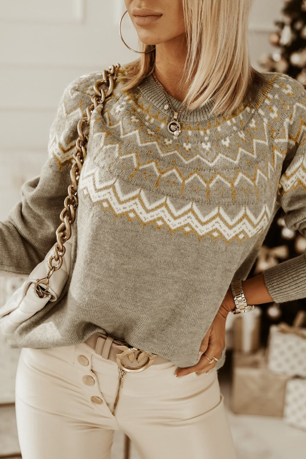 Geometric Fair Isle Crewneck Sweater