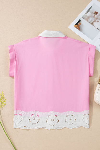 Floral Hollow Out Contrast Patchwork Shirt