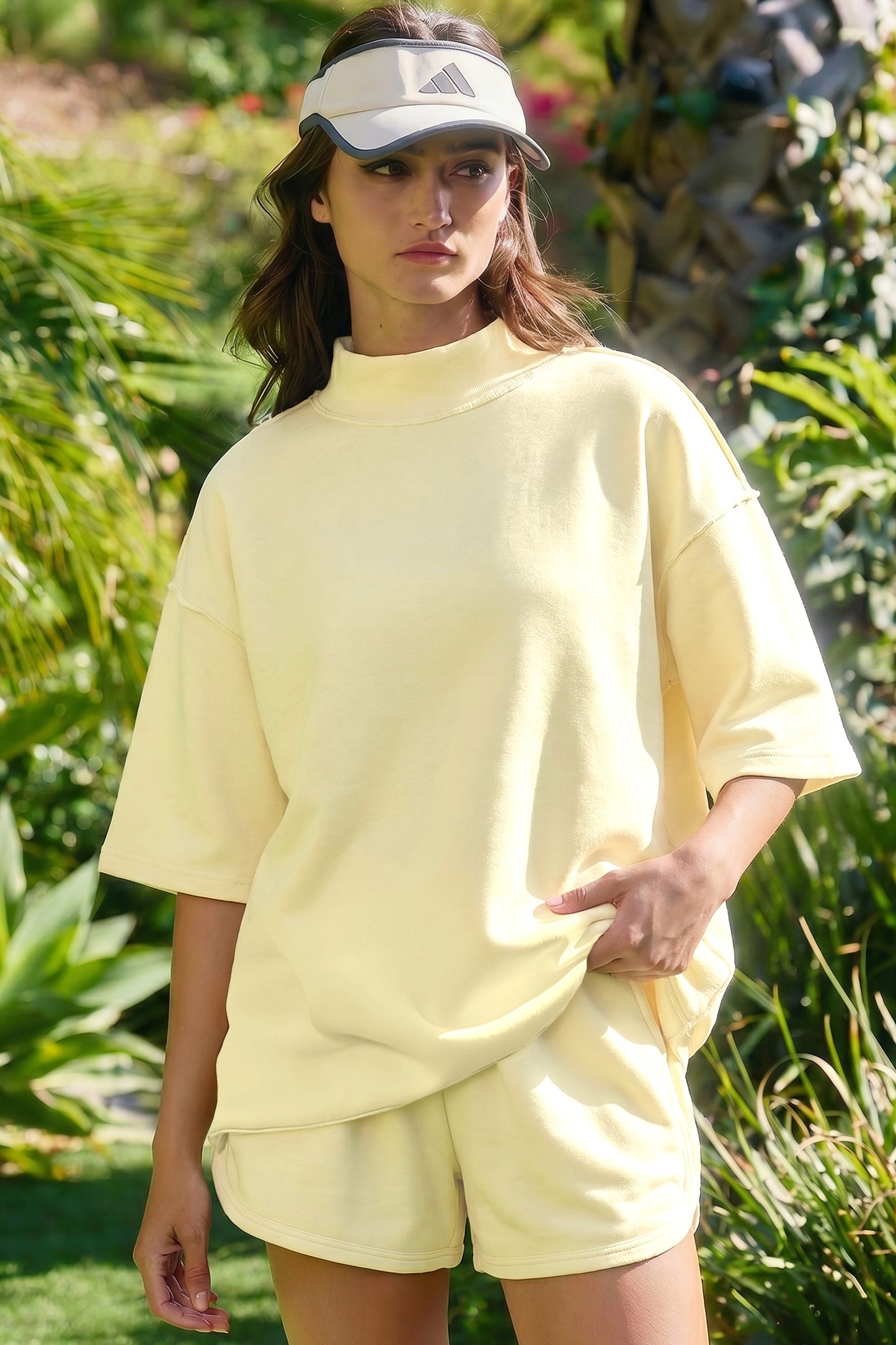 Solid Exposed Seam Mock Neck Tee & Shorts Set
