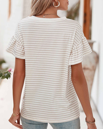 Stripe Ruffle Sleeve T-Shirt