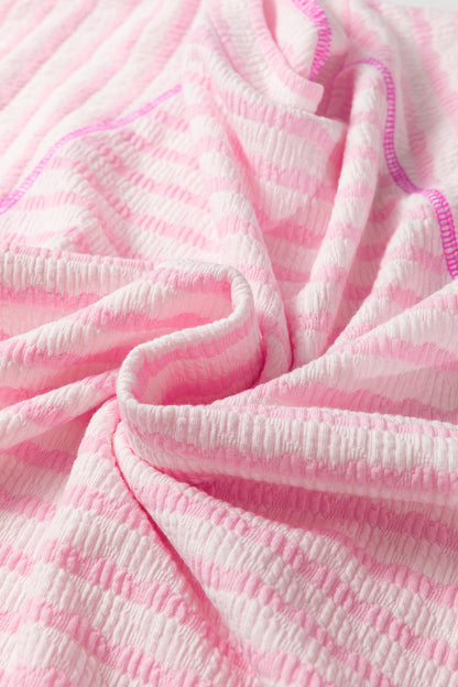 Stripe Textured Knit 3/4 Sleeve Top