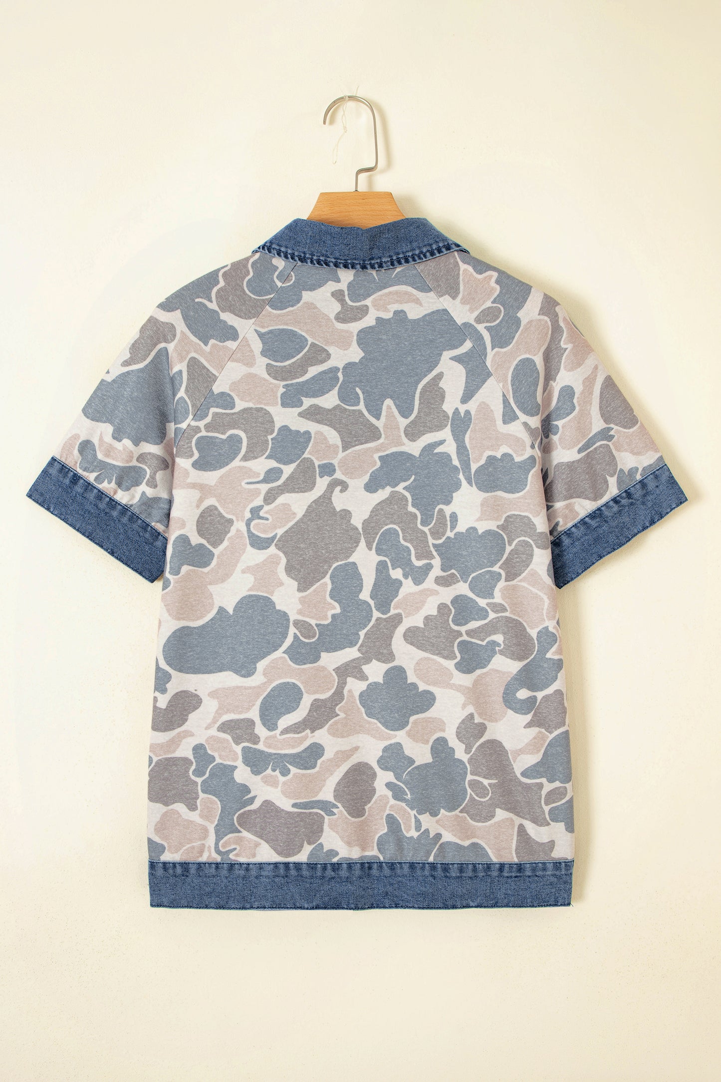 Camo Denim Patchwork Polo Collar Tee