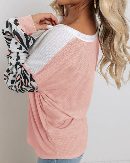 Leopard Colorblock Long Sleeve Top