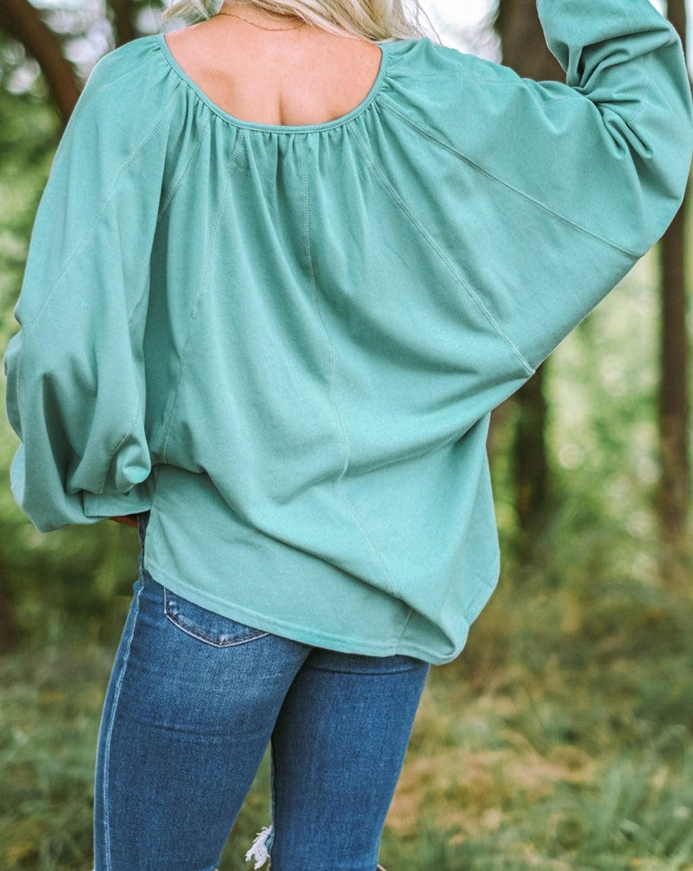 Gathered Dolman Puff Sleeve Top