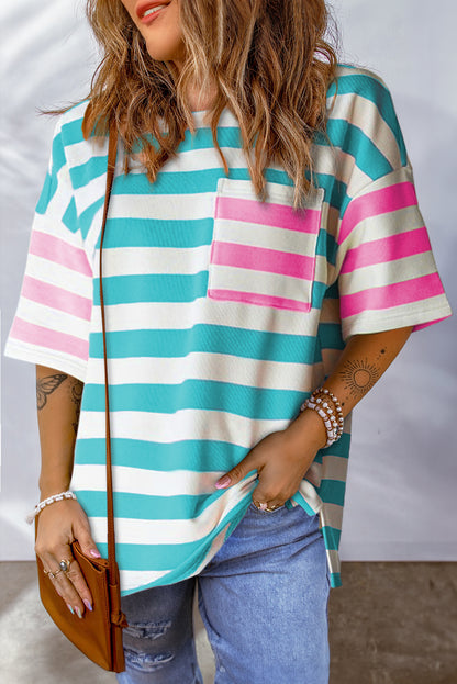 Stripe Contrast Drop Sleeve T-Shirt