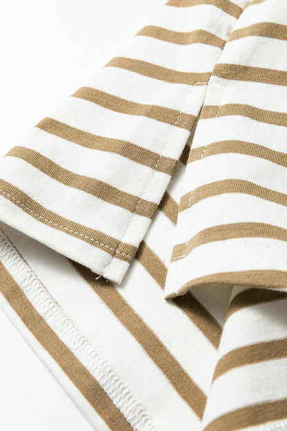 Stripe Leopard Patchwork Round Neck T-Shirt