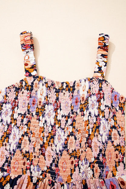 Floral Smocked High Waist Square Neck Jumpsuit