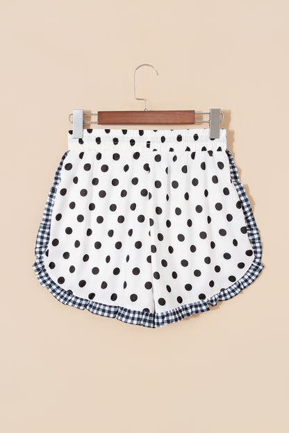 Polka Dot & Leopard Contrast Ruffle Trim Shorts