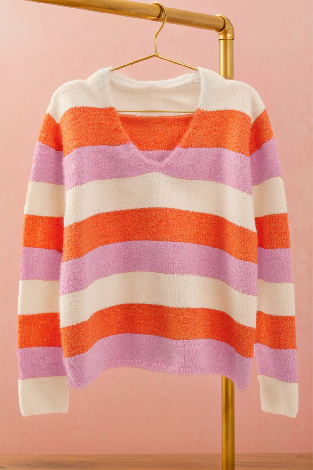 Stripe Colorblock V-Neck Sweater