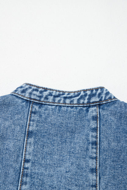 Western Denim Belted Button Down Sleeveless Dress