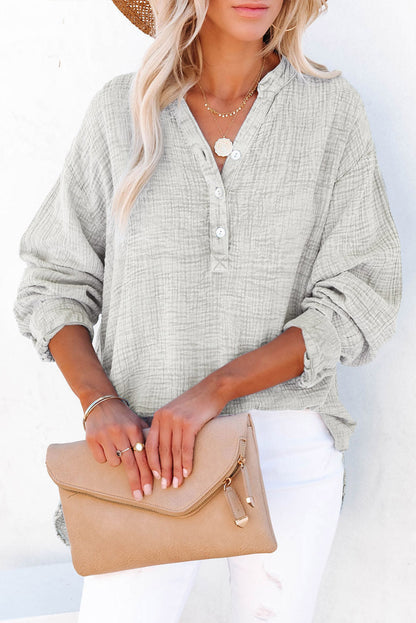 Gauze Long Sleeve Henley Top