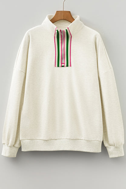 Stripe Contrast Collared Patchwork Sweatshirt
