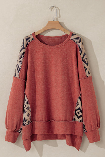 Aztec Drop Shoulder Sweatshirt Plus Size