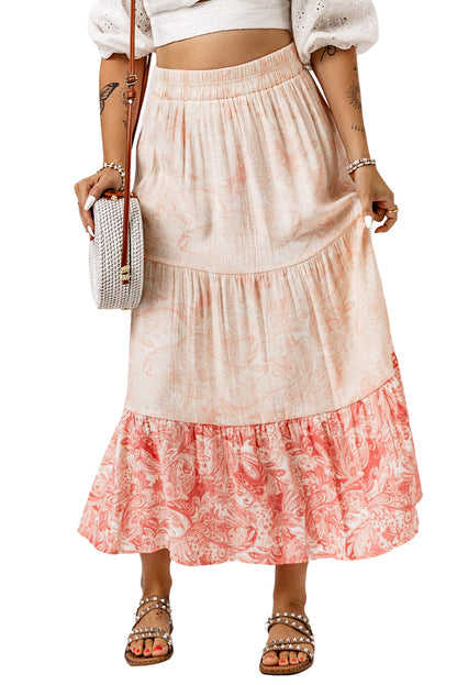 Floral Ruffle Hem Tiered Skirt