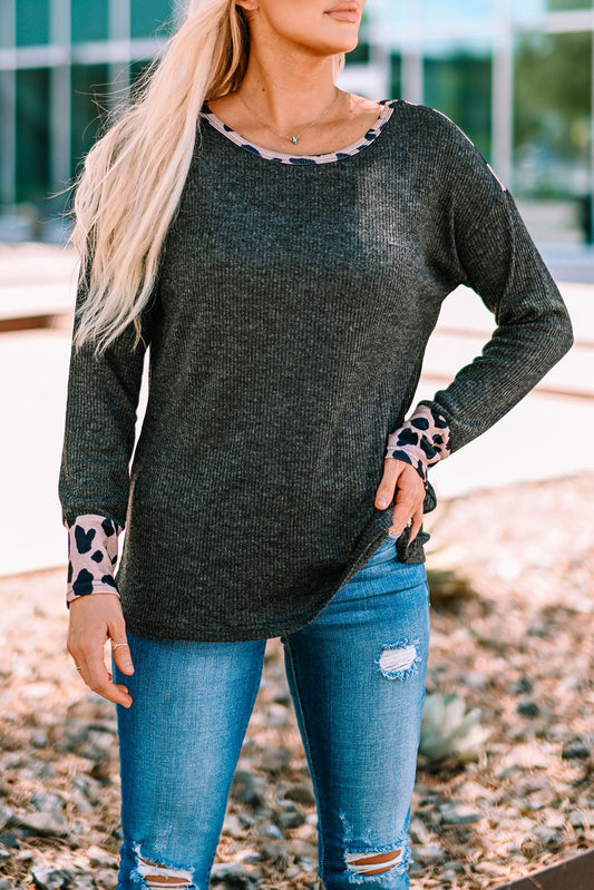 Leopard Colorblock Long Sleeve Top