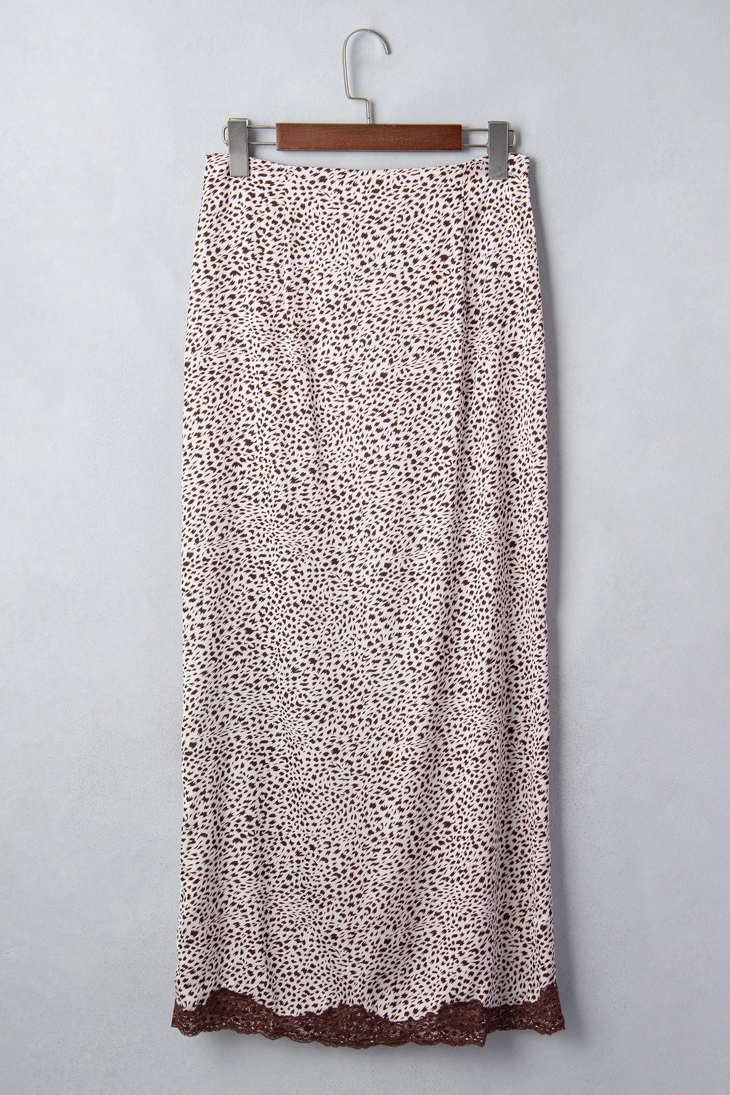 Western Cheetah Lace Trim Split Maxi Skirt