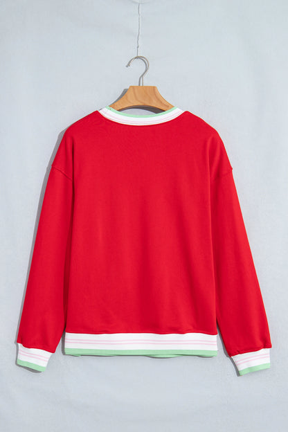 Stripe Contrast Trim Drop Shoulder Sweatshirt
