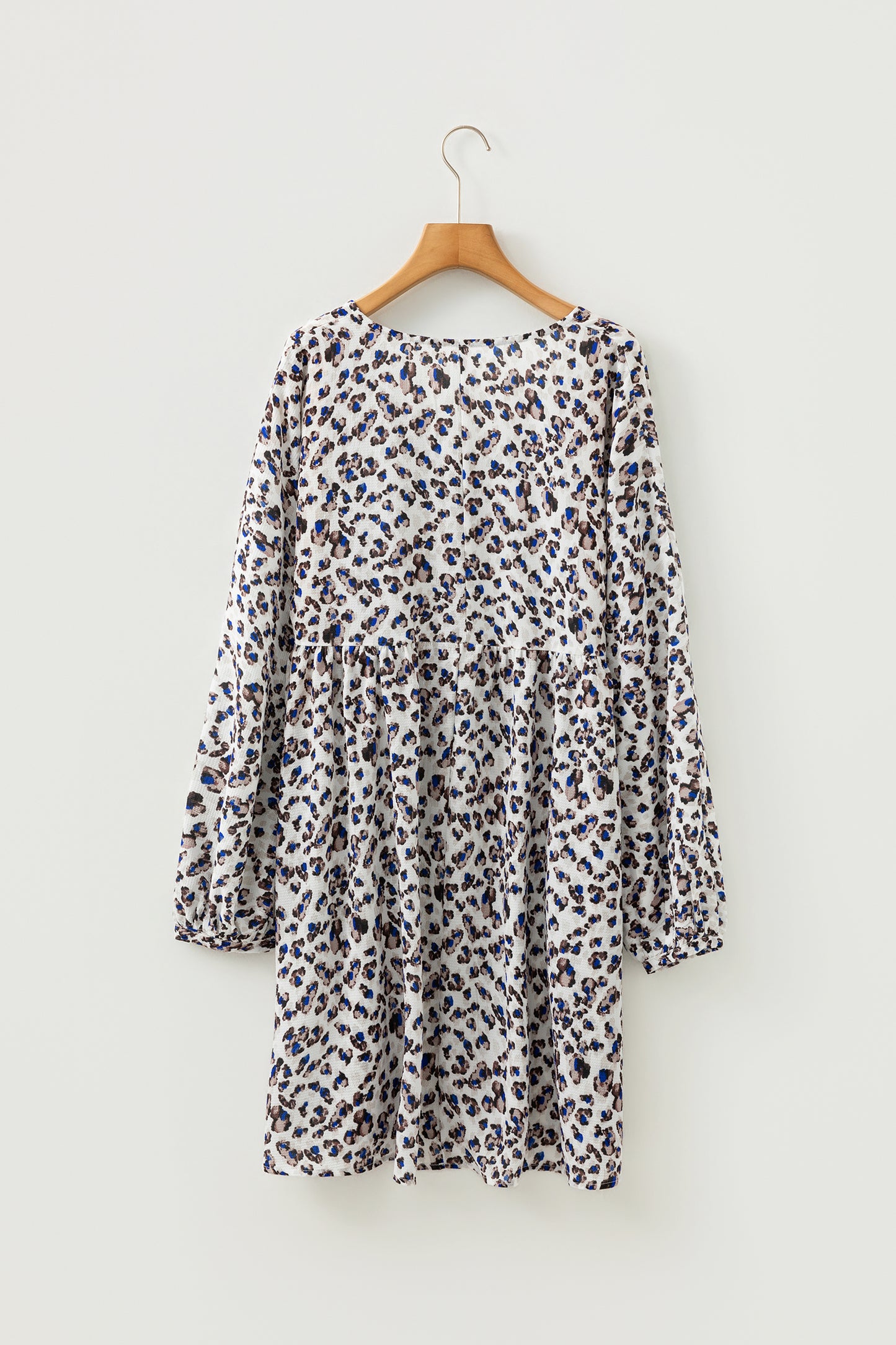 Leopard Buttoned V-Neck Long Sleeve Mini Dress