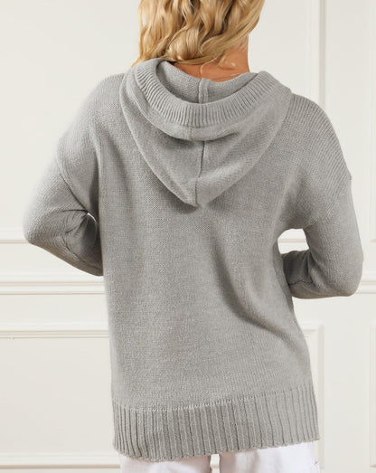 Cowl Neck Drawstring Hooded Sweater