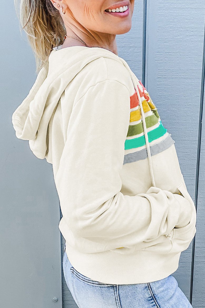 Stripe Colorblock Zip Up Pocketed Hoodie