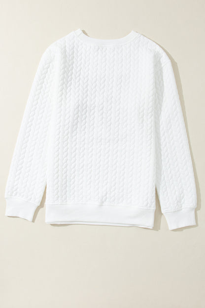 Embroidered Patch Cable Knit Pullover Sweatshirt