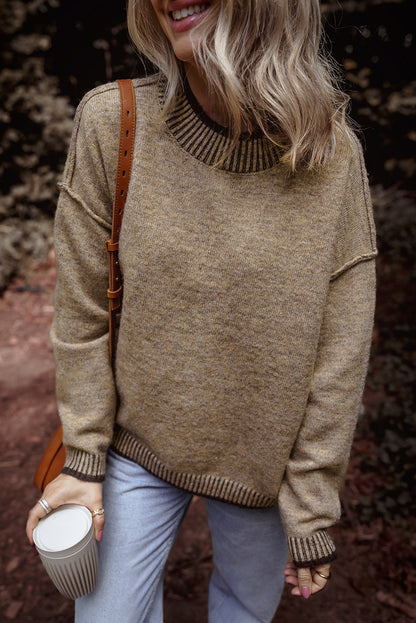 Contrast Trim Drop Shoulder Sweater