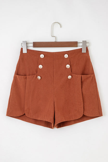 Corduroy Scalloped Edge High Waist Shorts