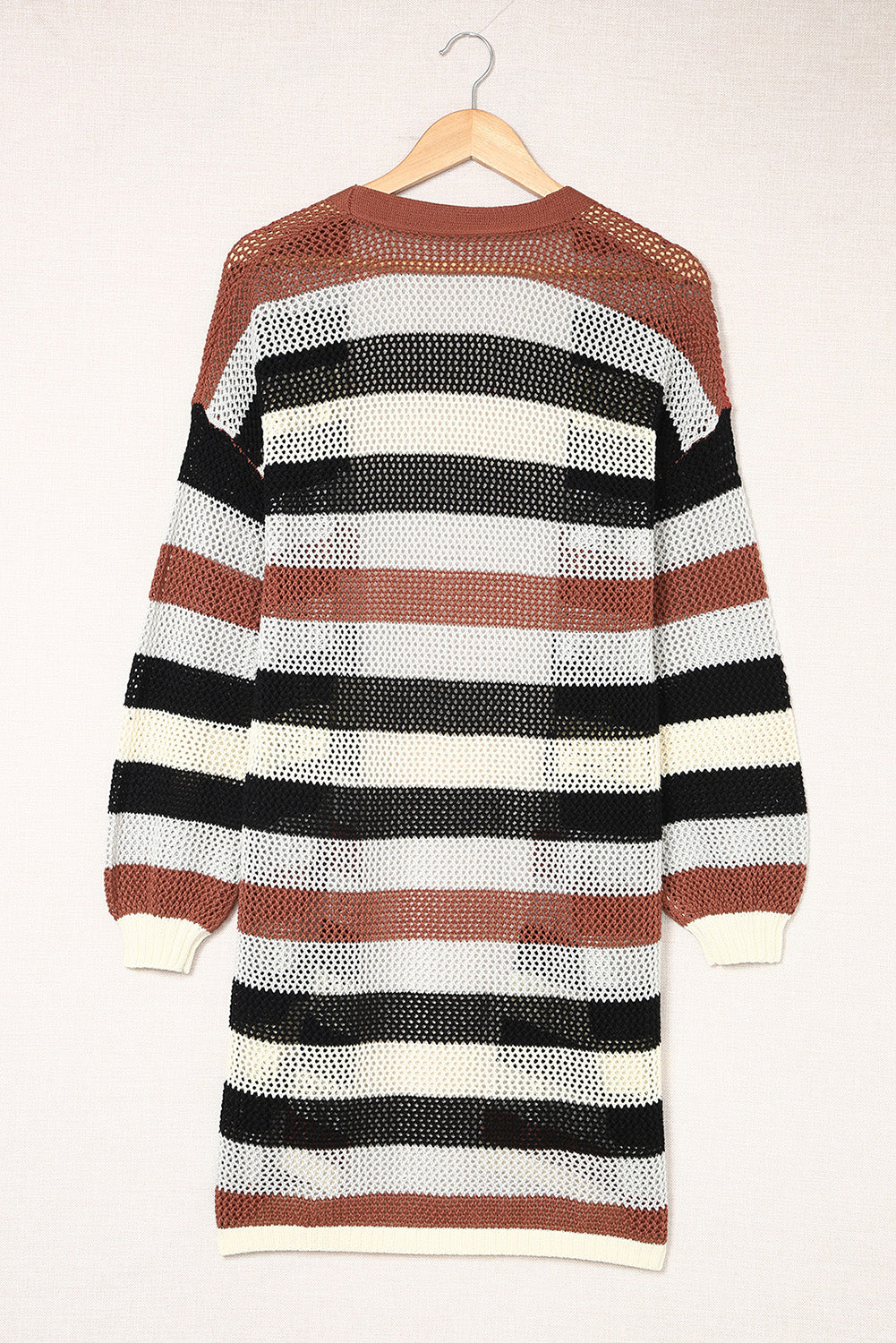 Stripe Colorblock Hollowed Knit Cardigan