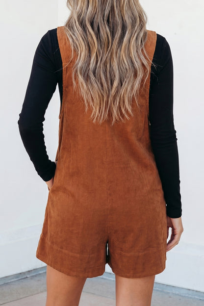Solid Tie V-Neck Sleeveless Corduroy Romper
