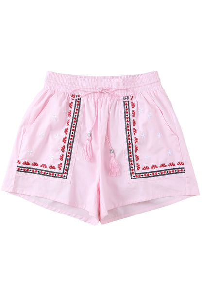 Boho  Floral Embroidered Tasseled Shorts