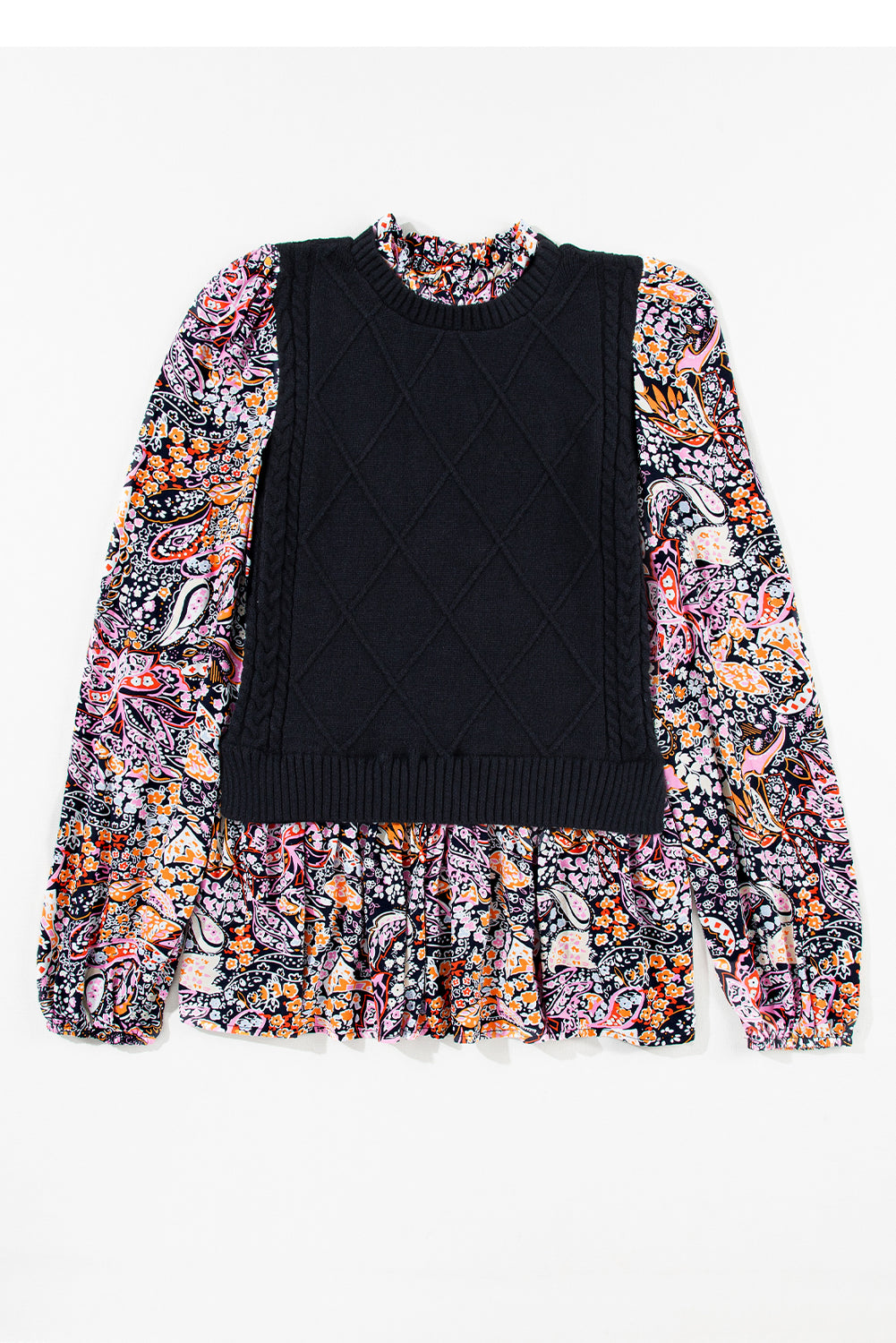 Floral Colorblock Peplum Sweater