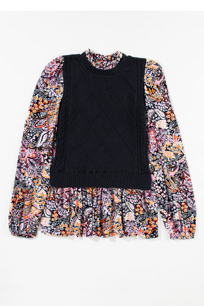 Floral Colorblock Peplum Sweater